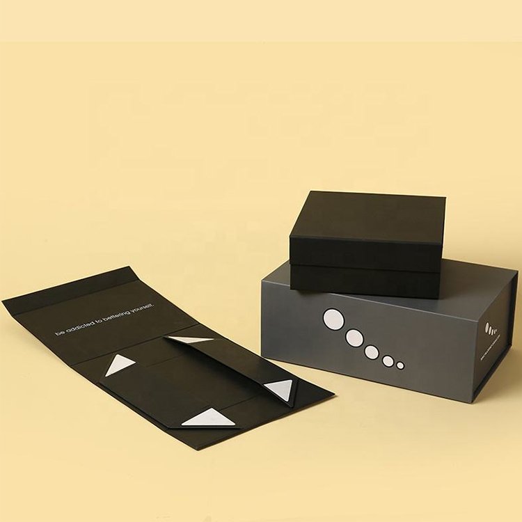 Custom Printing Luxury Rigid Folding Black Paper Packaging Magnet Closure Lid Cardboard Foldable Magnetic Gift Box with Logo