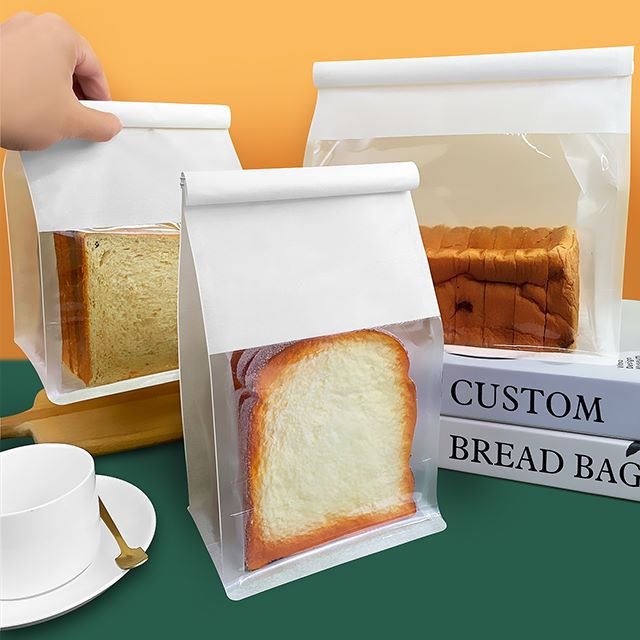 Factory Manufacturer Recyclable Paper Bread Bags with Clear Window and Tin Tie Kraft Food Packaging Toast Bakery Bag