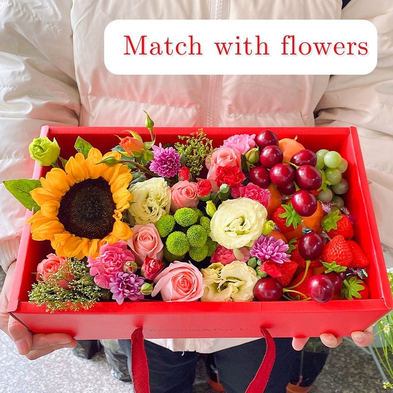 XJH 2024 Mother's Day Red Transparent Portable Fruit Flowers Box With Bowknot for Birthday Wedding Party Gift Candy Packaging