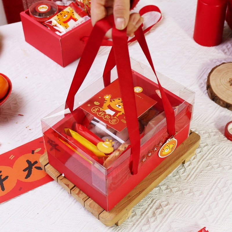 XJH 2024 Mother's Day Red Transparent Portable Fruit Flowers Box With Bowknot for Birthday Wedding Party Gift Candy Packaging