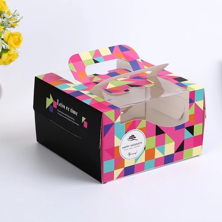 Full Customization Food Grade Cardboard Moon Cookie Snack Customize Tall Cake Box Packaging With Handle