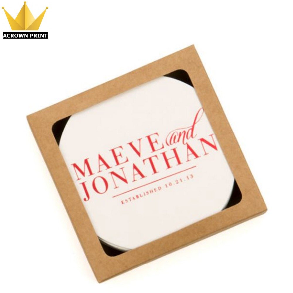 Wholesale Small size brown kraft paper square foldable packaging box with clear pvc window coasters packaging boxes custom logo