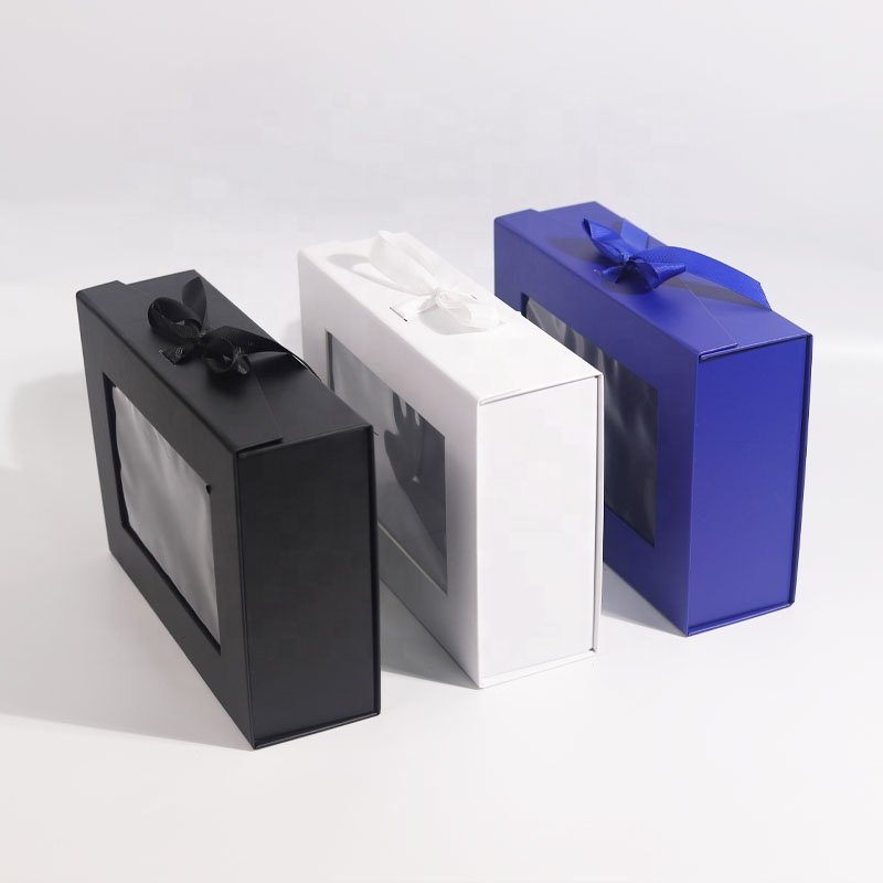 Luxury custom logo rose flower jewelry perfume magnetic packaging box rigid cardboard gift box with PVC window & ribbon