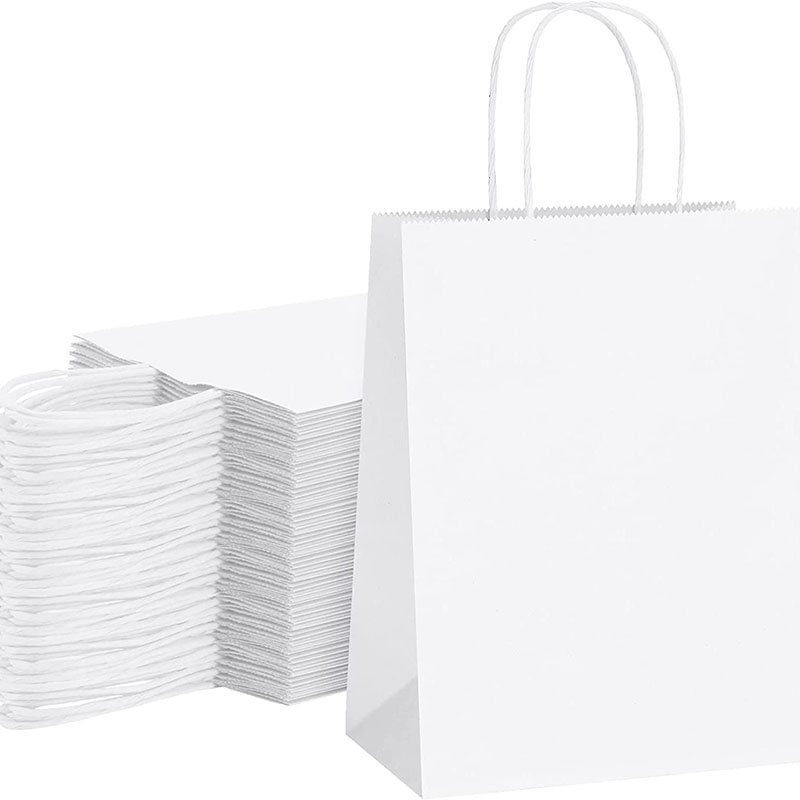 Custom White Shopping Bag Custom Packaging Boxes Handles Craft Kraft Paper Carrier Shopping Bag