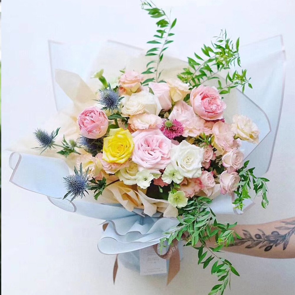 Golden Border Jelly Film Flower Packaging Paper Waterproof Gift Wrapping Paper High Quality