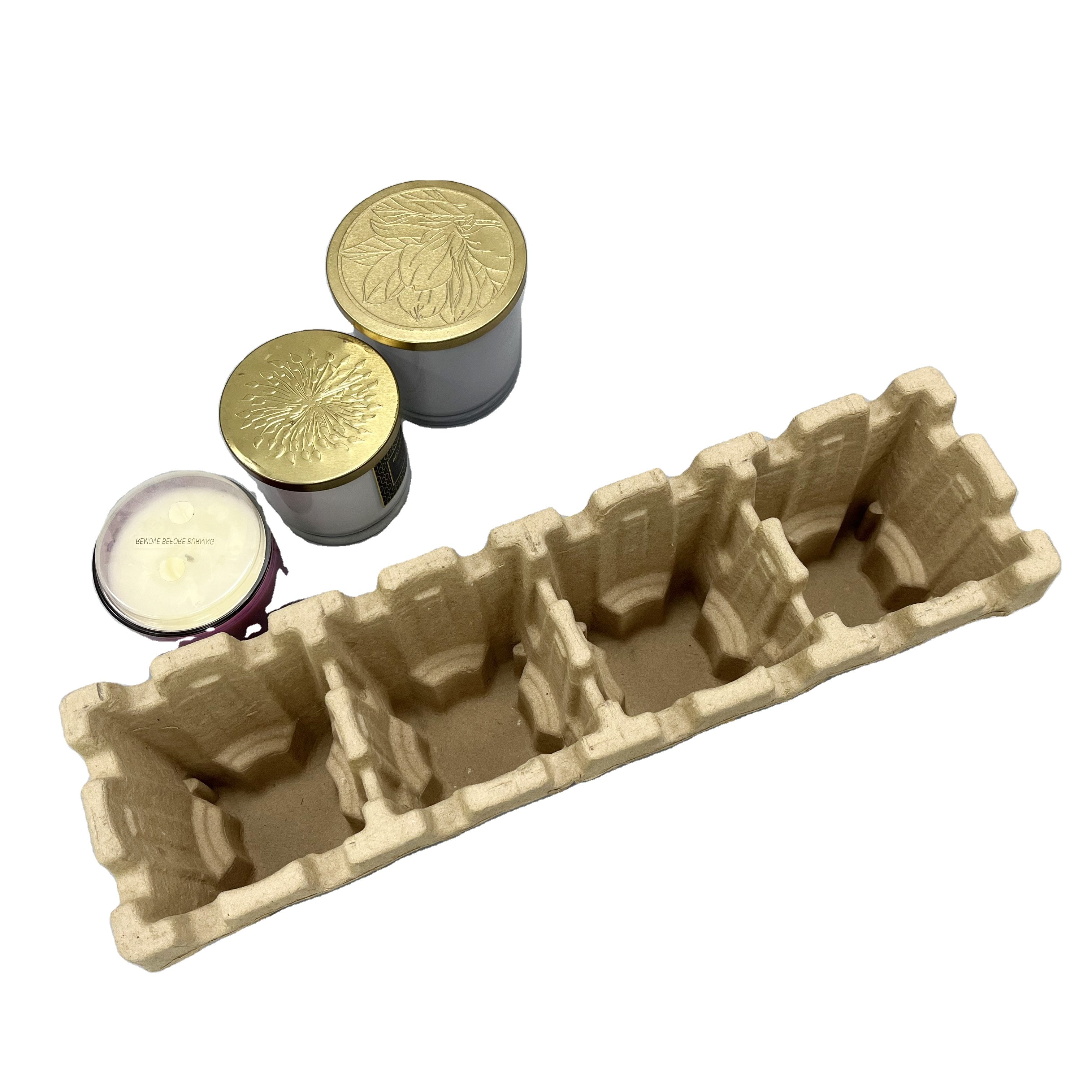 Candle jar packaging recycled paper pulp tray mold packing dry press Recycle paper pulp Biodegradable paper tray packaging