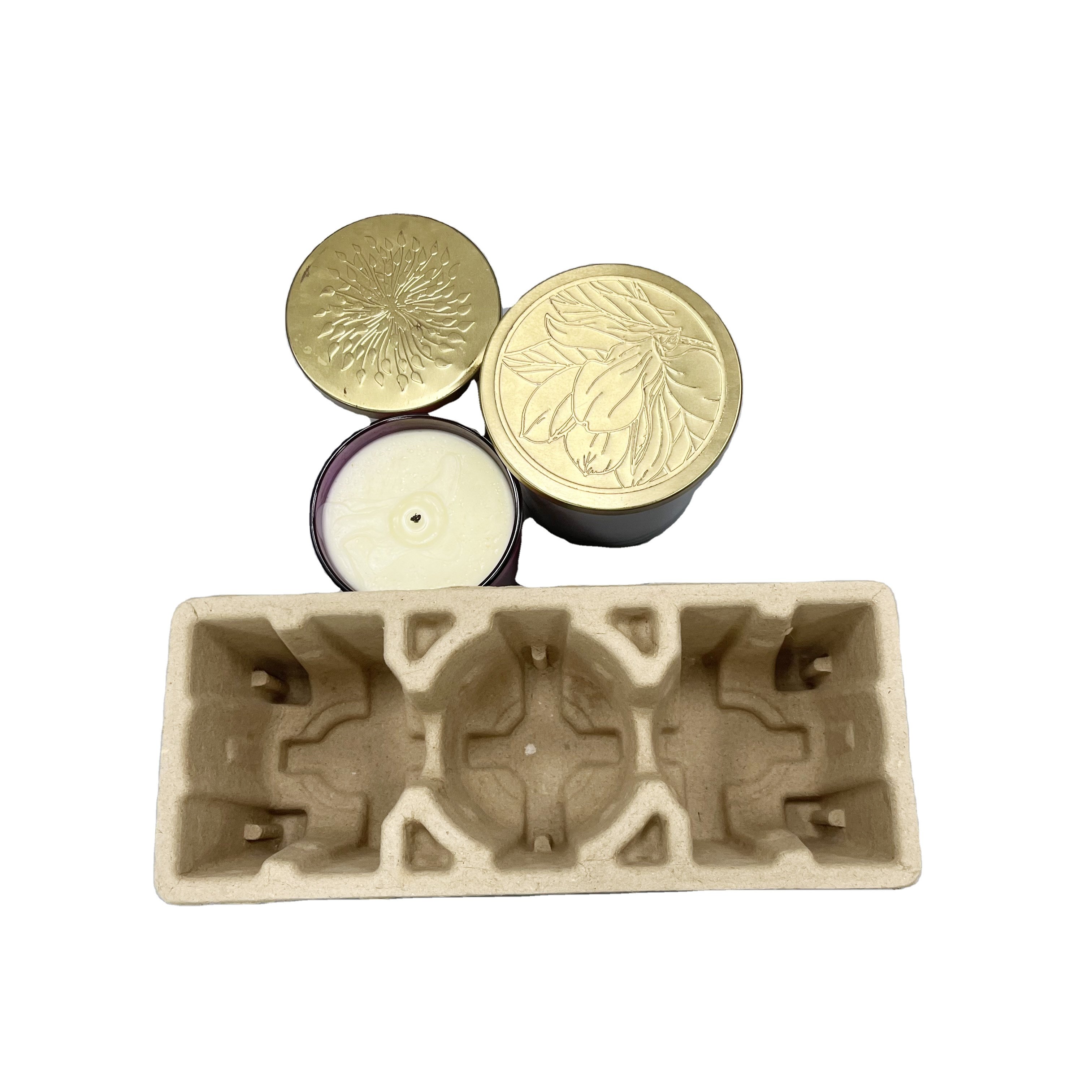 Candle jar packaging recycled paper pulp tray mold packing dry press Recycle paper pulp Biodegradable paper tray packaging