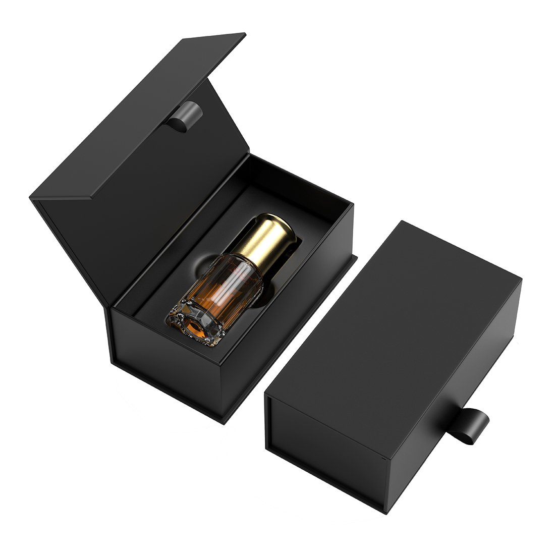 Custom logo luxury design black perfume packaging box empty perfume present boxes