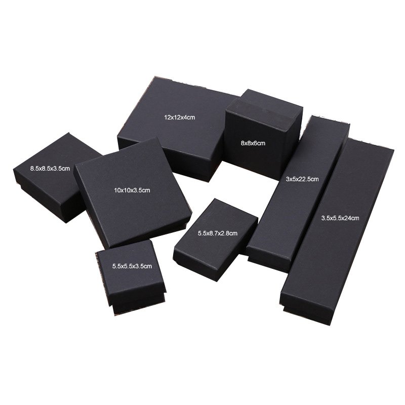customized logo print black kraft paper jewelry packaging ring boxes