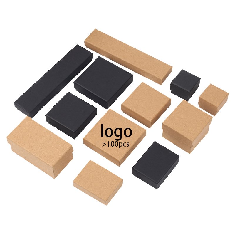 customized logo print black kraft paper jewelry packaging ring boxes