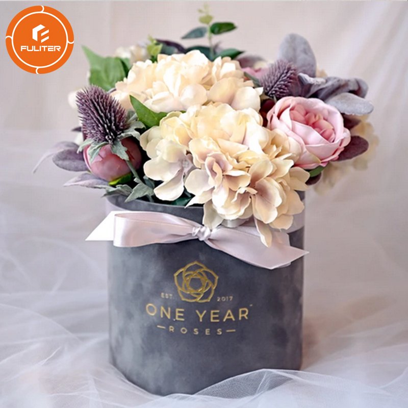 Custom Suede Bouquet Gift Box Circle Flower Velvet Box Valentine's Day Eternity Rose Box