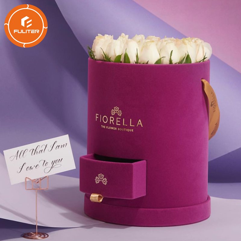 Custom Suede Bouquet Gift Box Circle Flower Velvet Box Valentine's Day Eternity Rose Box