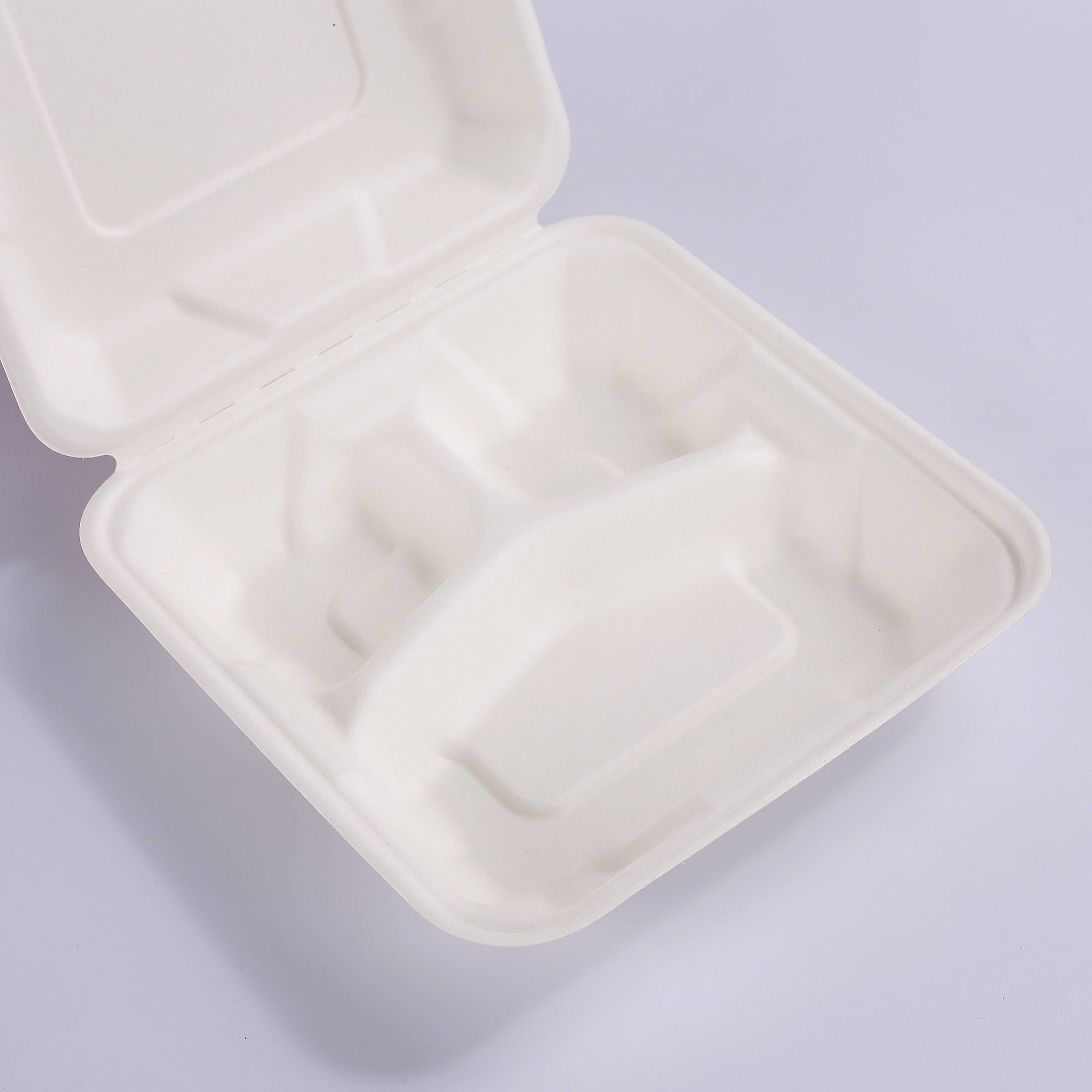 Best selling Bagasse Paper Food Containers 8inch 3 compartment Bagasse Food Bento Box