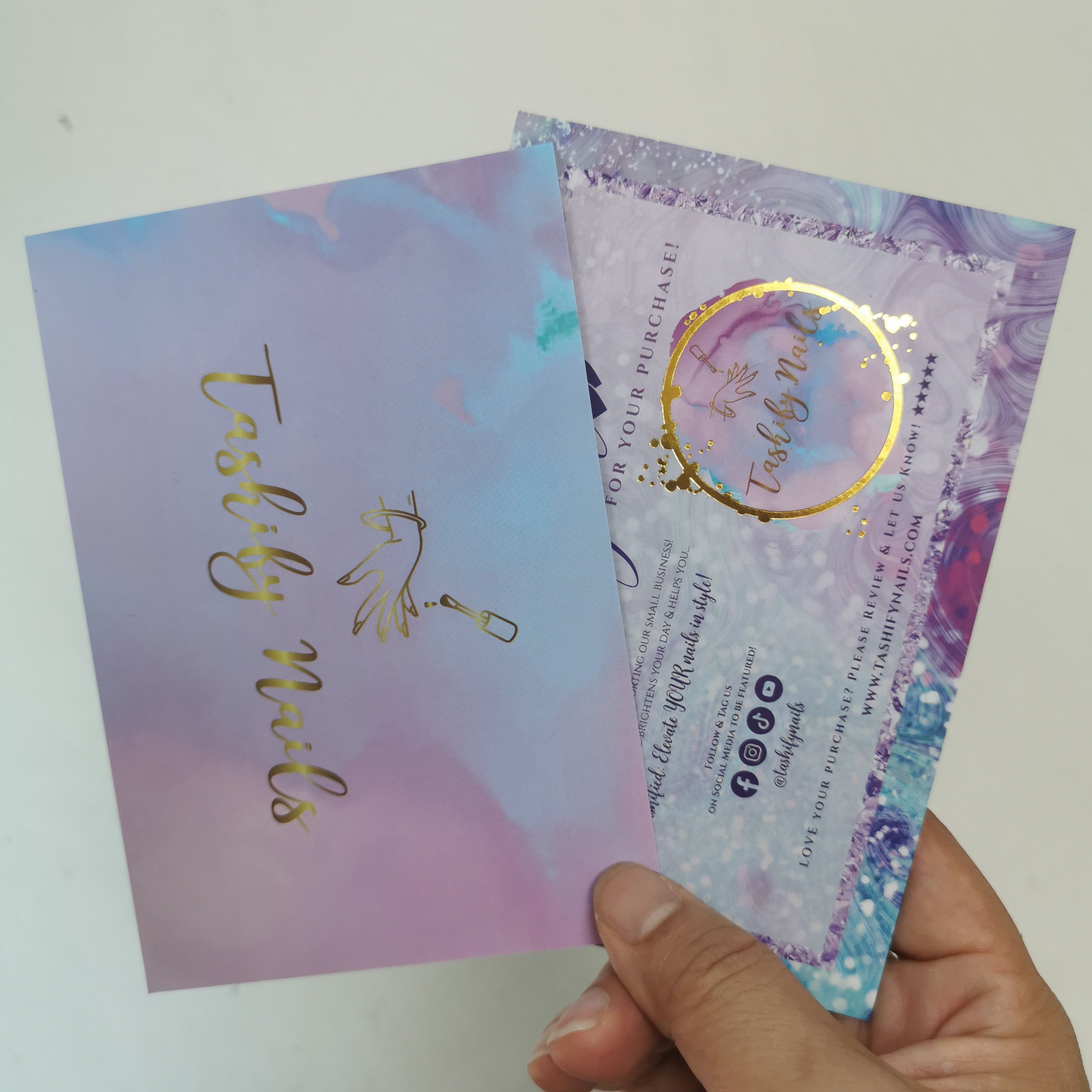 Wholesale Custom Printing Pink Thank You For Note Greeting Cards Order Business Shopping Gift Tag Cards gold foil hot stamping