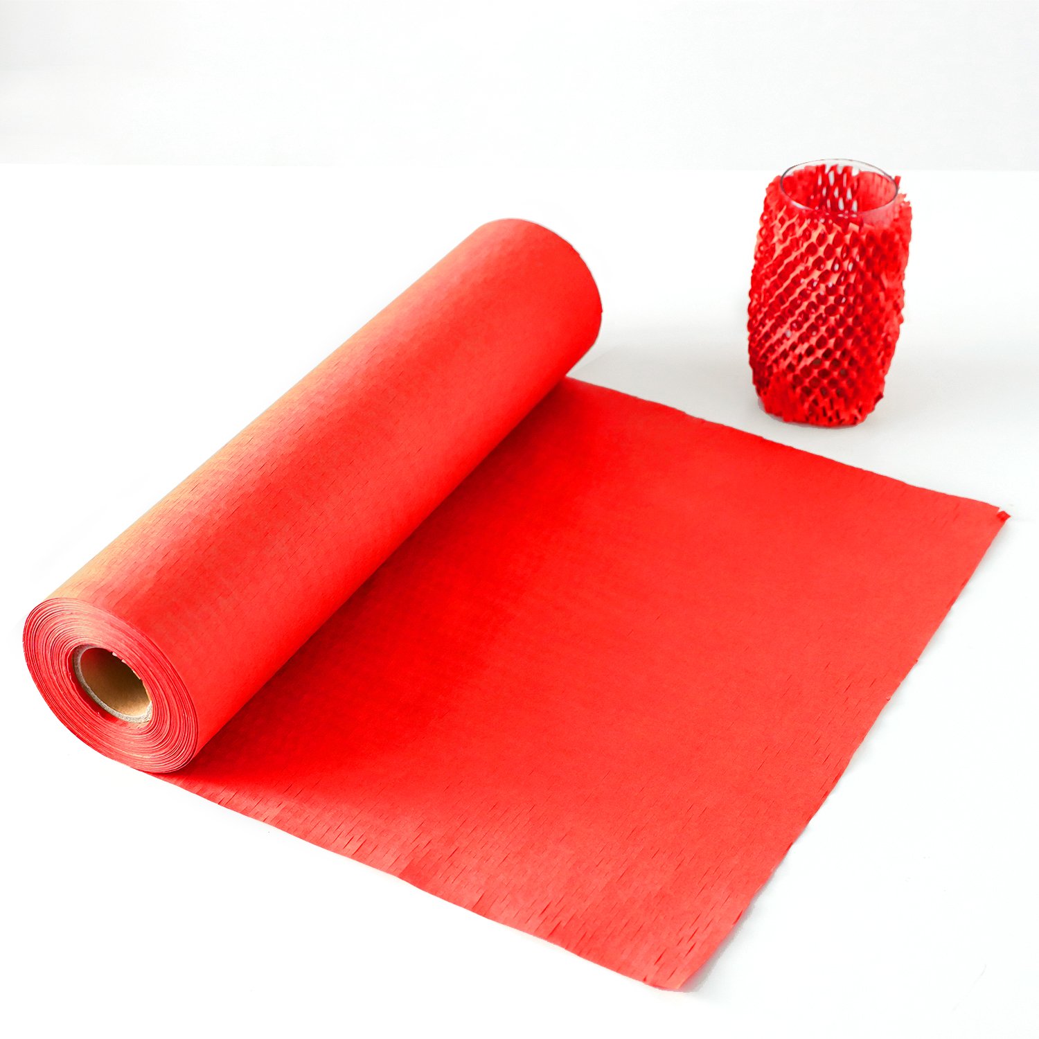 Red 80gsm packaging paper honeycomb cushioning wrap paper roll Eco-friendly kraft paper for gift moving packing