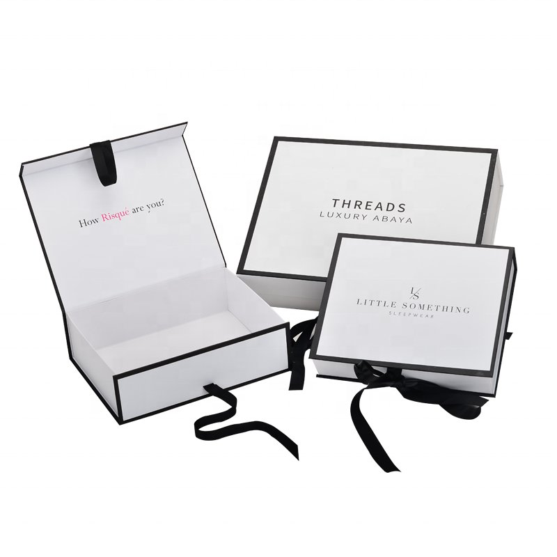 Collapsible Gift Box Cardboard Packaging Box Fashion Accessories Luxury Jewelry Box with Ribbon Handle