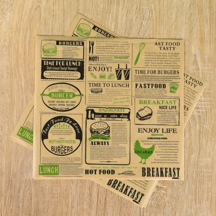 Wholesale Food Grade Burger Wrap Custom Design Size PE Coated Greaseproof Hamburger Packaging Sandwich Paper Food Wrapping Paper