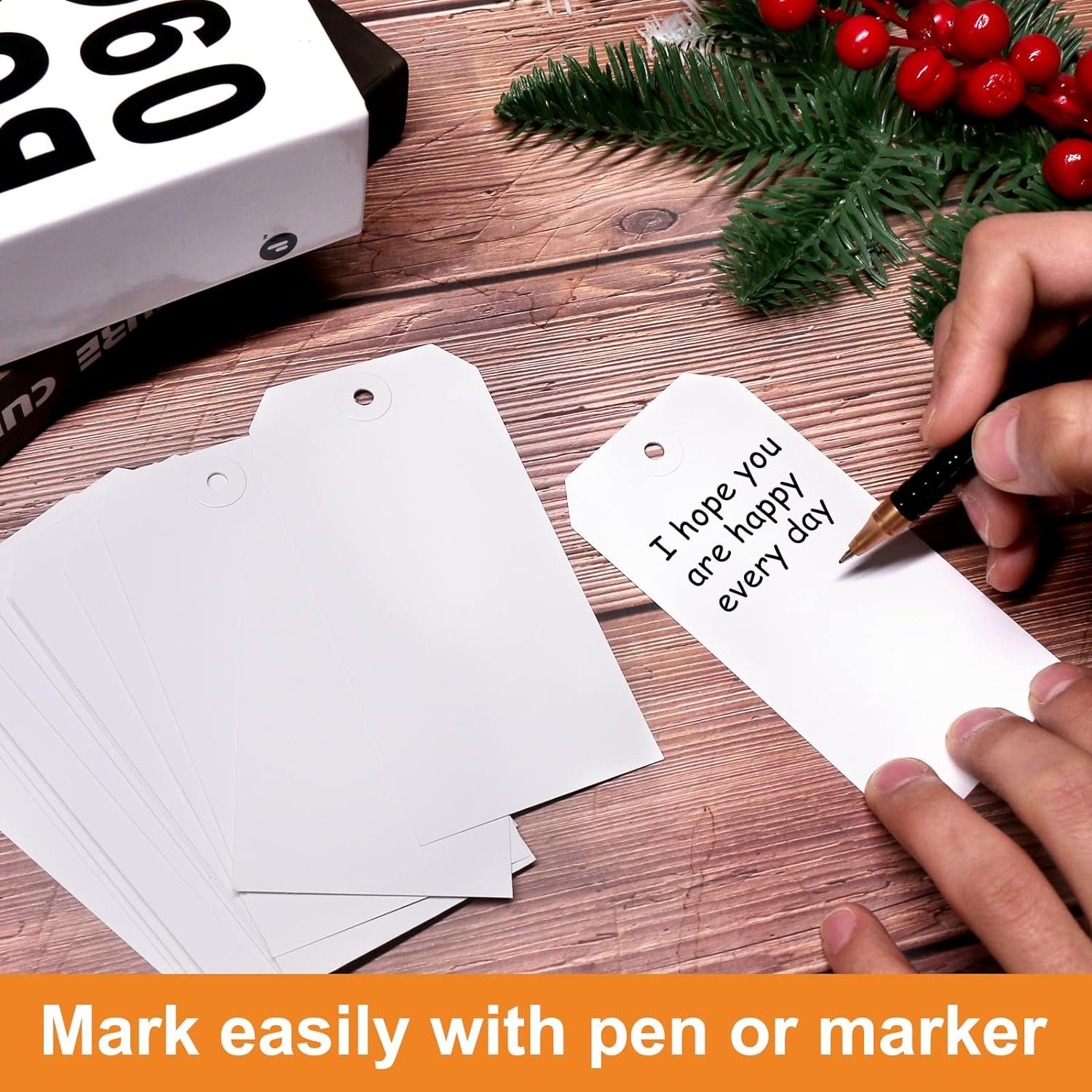 Recyclable White Blank Shipping Labels Solid Hole Marking String Line Cardstock Hanging Paper Hangtags with Additional Inventory
