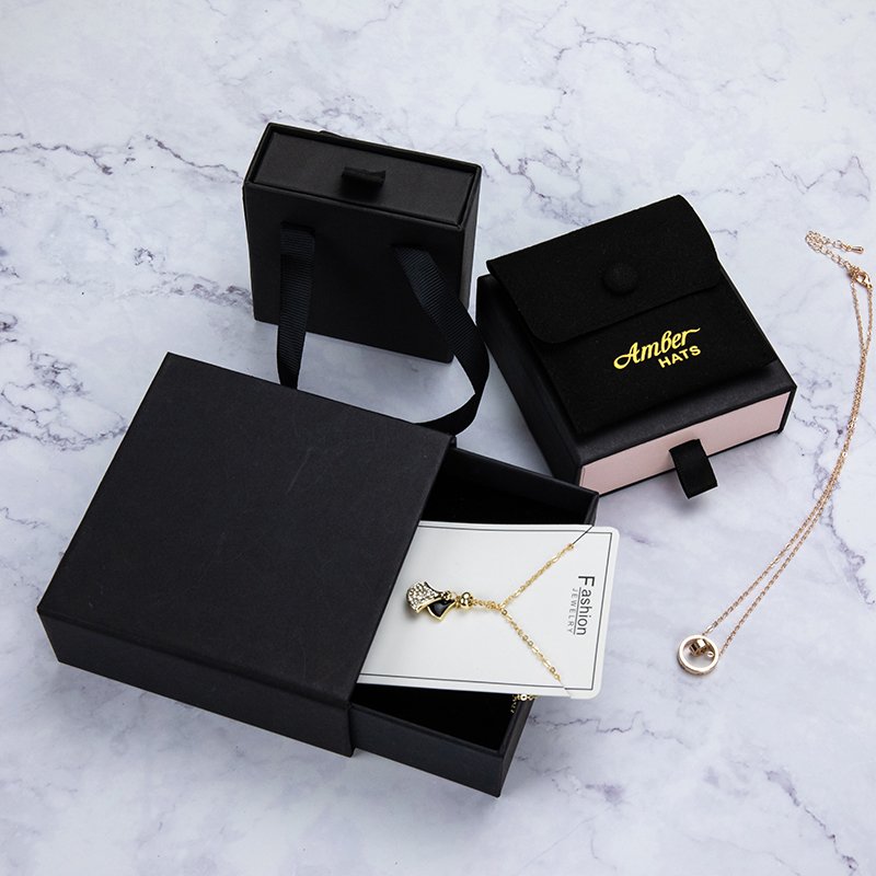Custom Logo Cardboard Jewelry Gift Bag Drawing Box Package Slide Drawer Paper Box With Black Foam For Jewelry Packaging