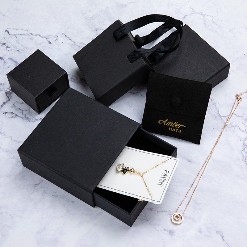Custom Logo Cardboard Jewelry Gift Bag Drawing Box Package Slide Drawer Paper Box With Black Foam For Jewelry Packaging