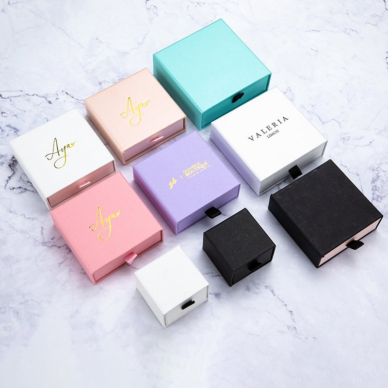 Custom Logo Cardboard Jewelry Gift Bag Drawing Box Package Slide Drawer Paper Box With Black Foam For Jewelry Packaging
