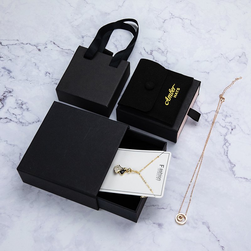 Custom Logo Cardboard Jewelry Gift Bag Drawing Box Package Slide Drawer Paper Box With Black Foam For Jewelry Packaging