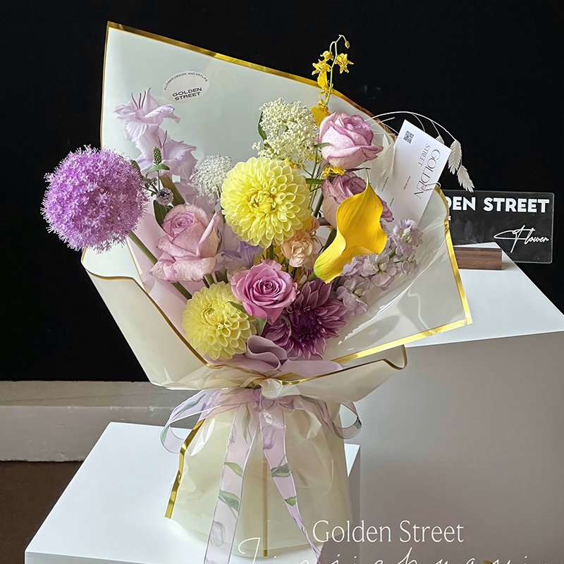 Fall in Color Newest High Grade Shiny Fresh Flower Pure Color Wrapping Paper Floral DIY Bouquets Gold Edge Packaging Paper