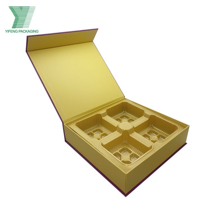 Customized Luxury embossing Spot UV Logo Rigid Cardboard plastic Tray Insert Mooncakes Packaging Box Magnetic Paper Box