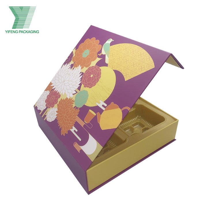 Customized Luxury embossing Spot UV Logo Rigid Cardboard plastic Tray Insert Mooncakes Packaging Box Magnetic Paper Box