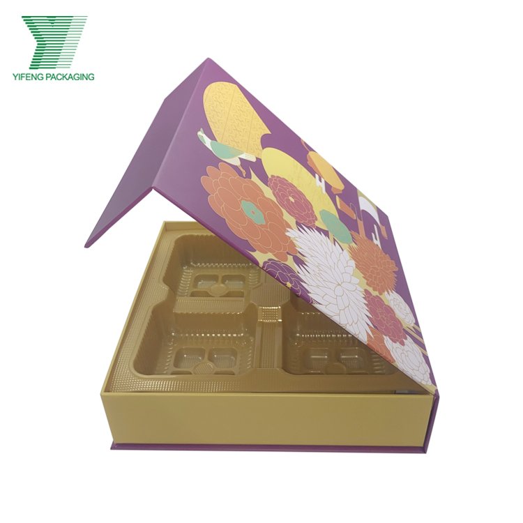 Customized Luxury embossing Spot UV Logo Rigid Cardboard plastic Tray Insert Mooncakes Packaging Box Magnetic Paper Box