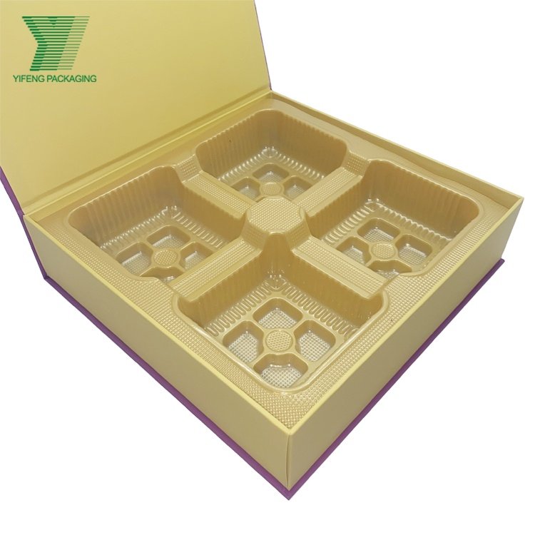 Customized Luxury embossing Spot UV Logo Rigid Cardboard plastic Tray Insert Mooncakes Packaging Box Magnetic Paper Box