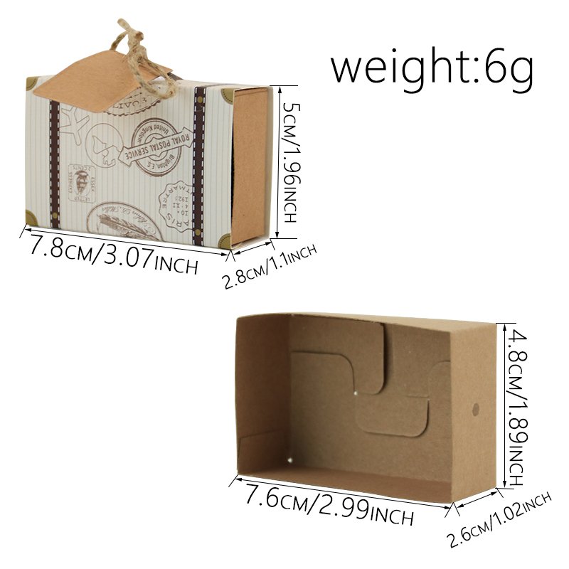 Hot sale gift packaging box mini vintage suitcase kraft wedding candy box with tag