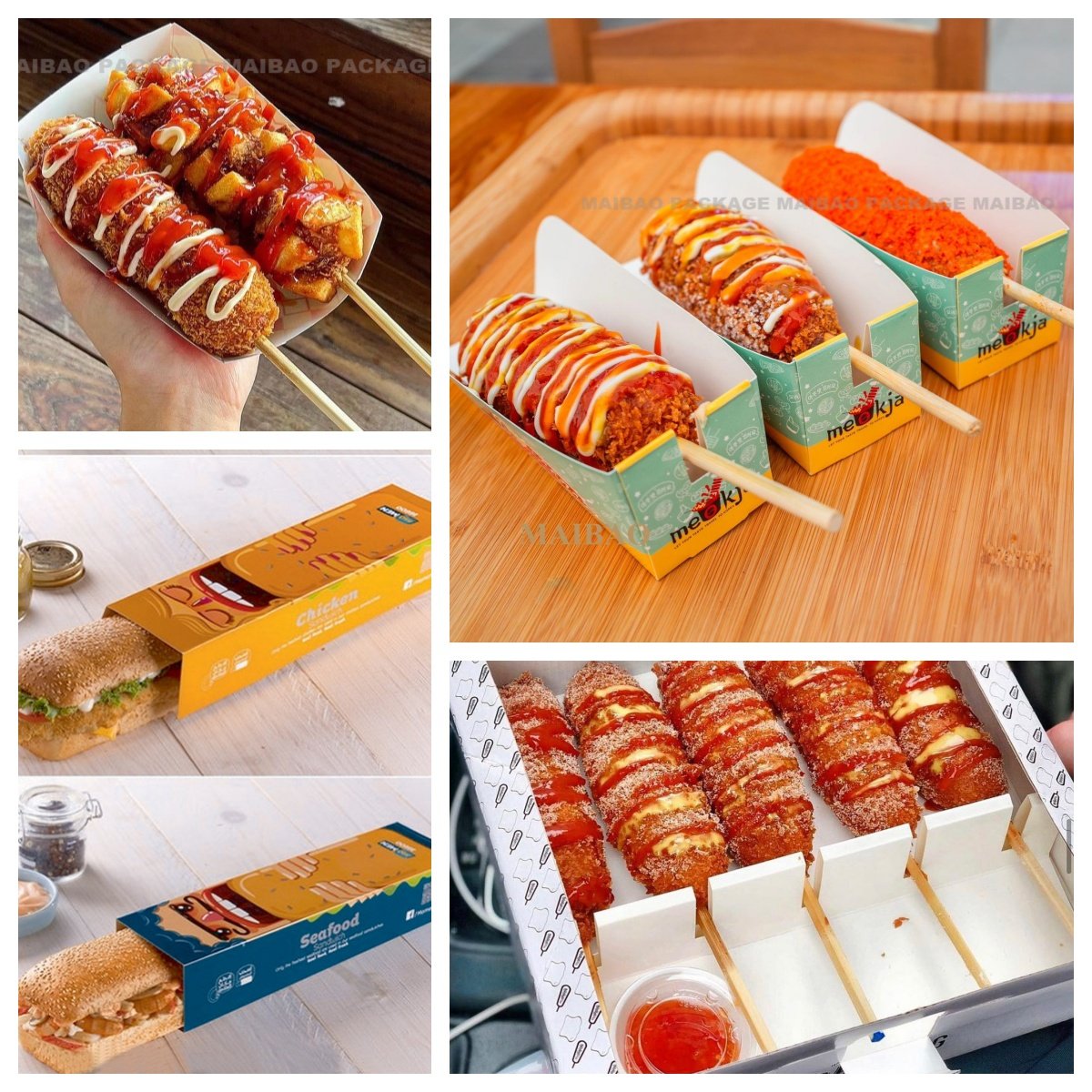 Sustainable Brown Kraft Disposable Food Container Takeaway Hot Dog Tray With Gold Foil Printing Hot Dog Packaging Paper Box