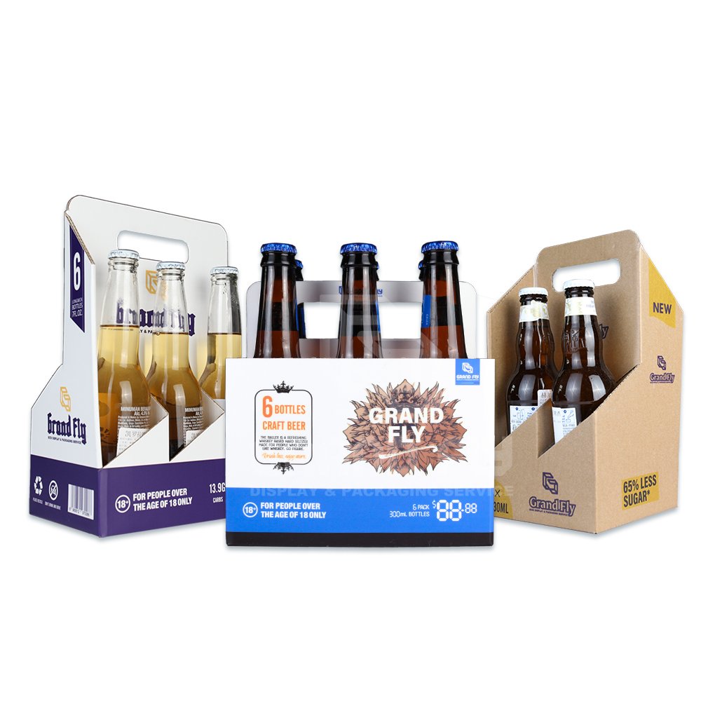 Custom Paper Cardboard Six 6 Pack Bottle Beer Packaging Carrier Box Kraft Beverage Beer Box