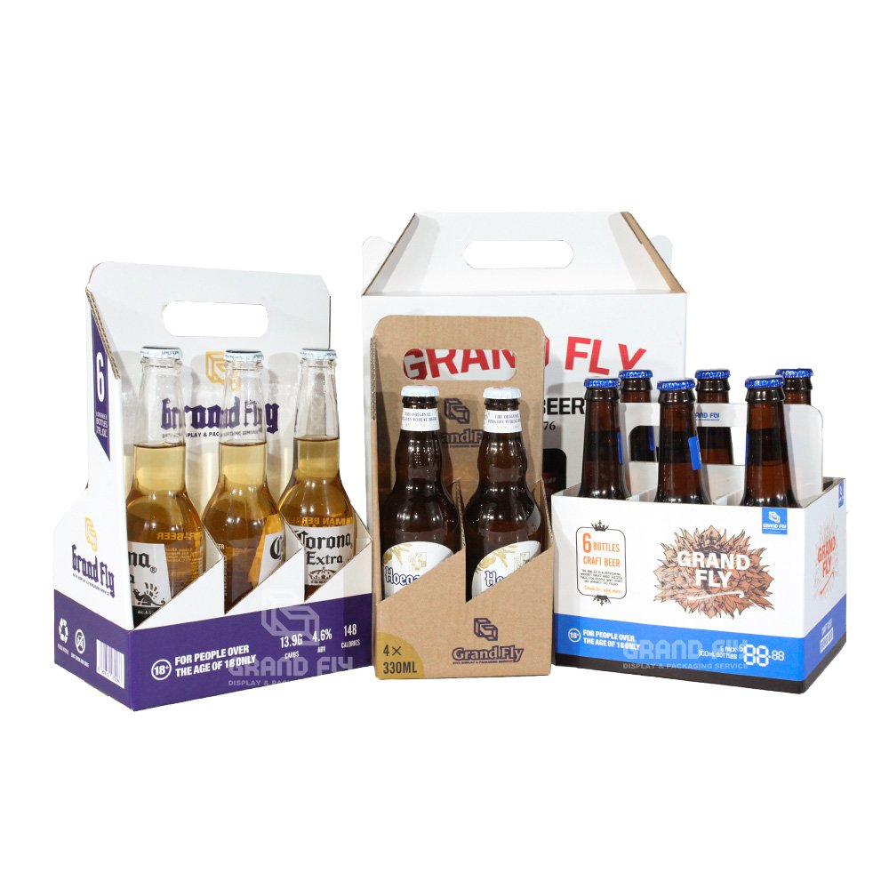 Custom Paper Cardboard Six 6 Pack Bottle Beer Packaging Carrier Box Kraft Beverage Beer Box