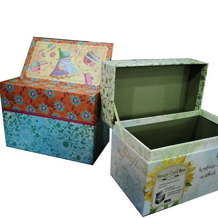 Customized cmyk printed reusable high quality cardboard paper recipe card box manufacturer