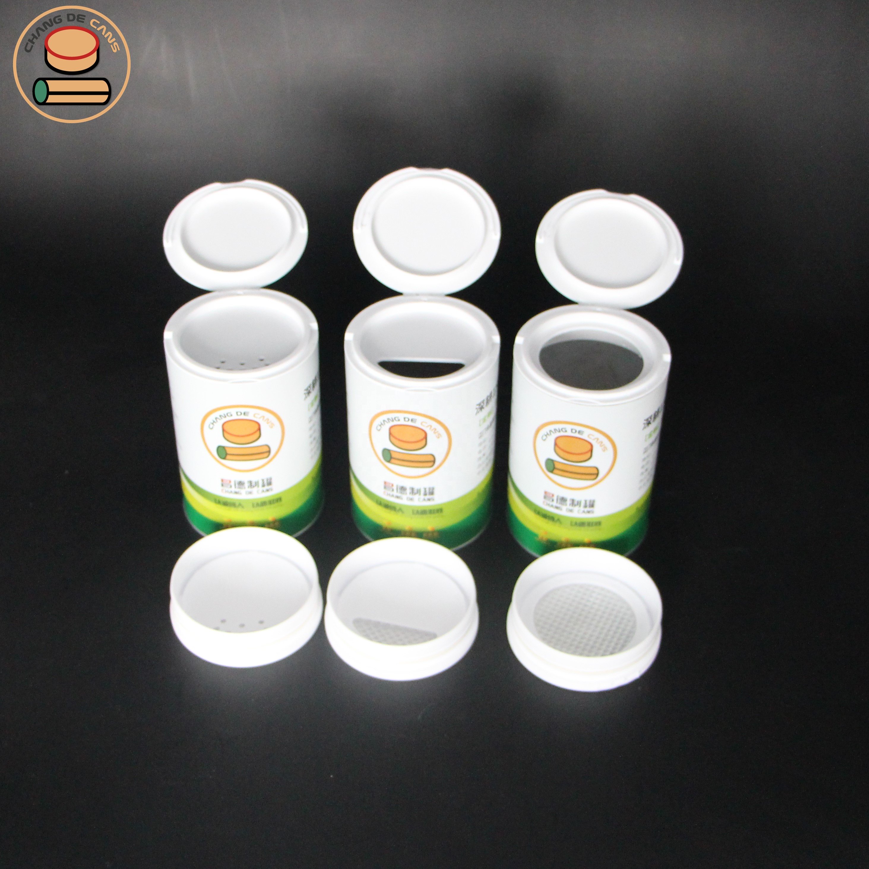 New Design Boxs Wholesale Powder Kraft Box Three Types Plastic Cover Seasoning Paper Cans Aluminum Bottom Lid