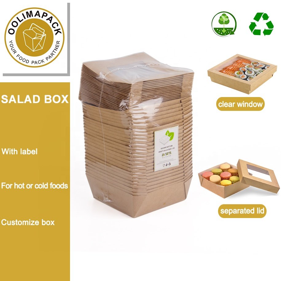 Salad Box with Lid Food Packaging Paper Take Away Salad Box Printed