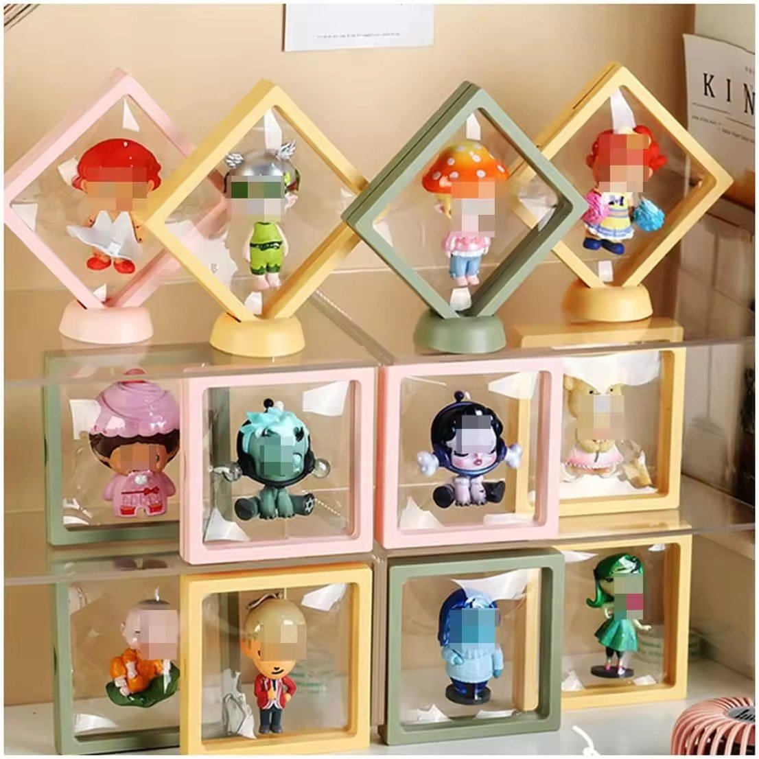 Clear PE Film Packaging Box Case Custom 3D Membrane Floating Frame Holder Stand Necklace Floating Jewelry Display Box