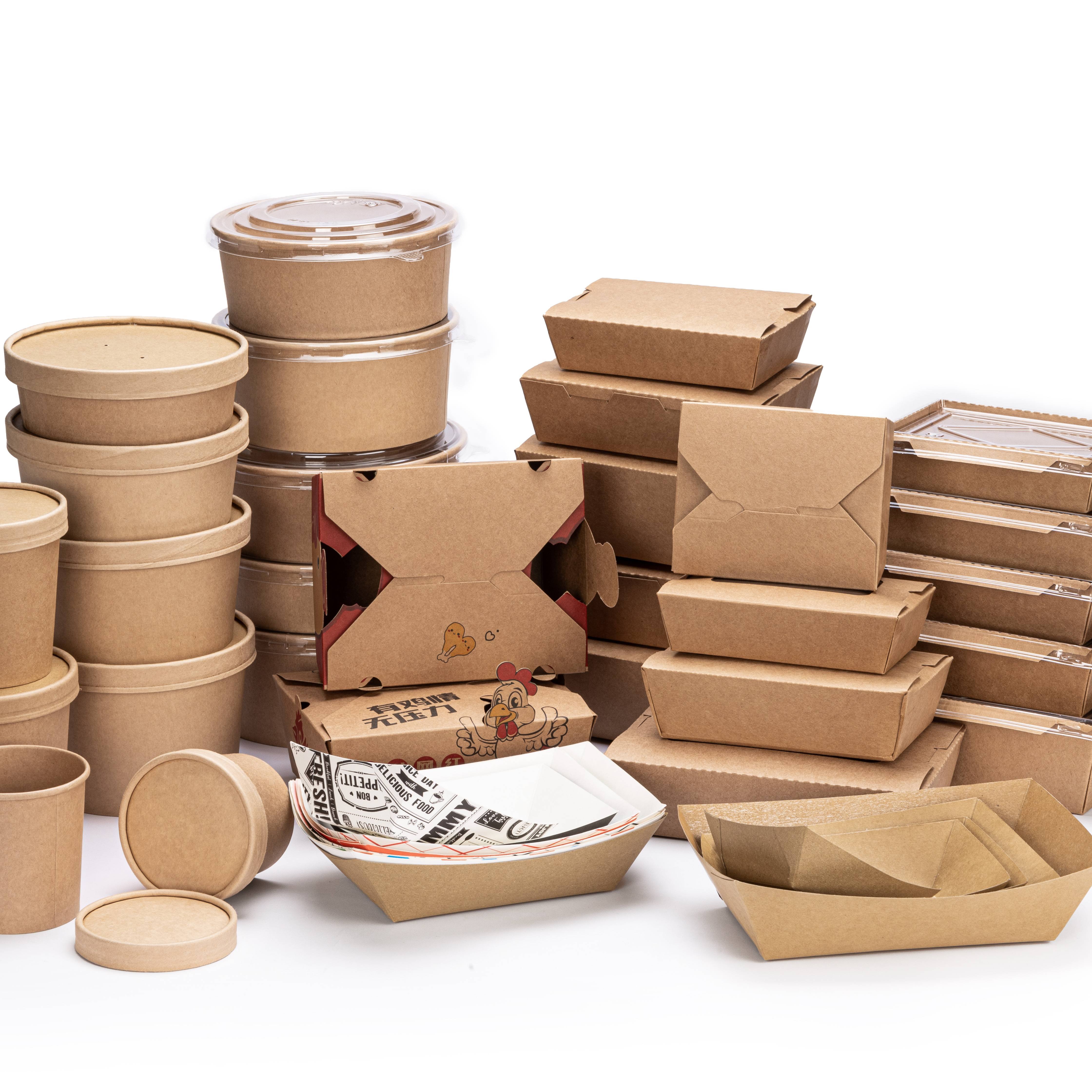 Recyclable materials China Wholesale Packaging Kraft Whiteboard Custom Logo Design Takeaway Disposable Food Paper Box