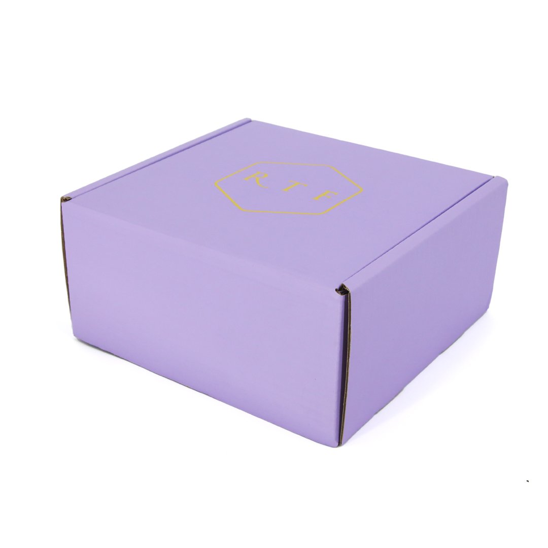 Custom hot gold spoiled logo printed purple gift packaging boxes corrugated paper carton box shipping mailer box