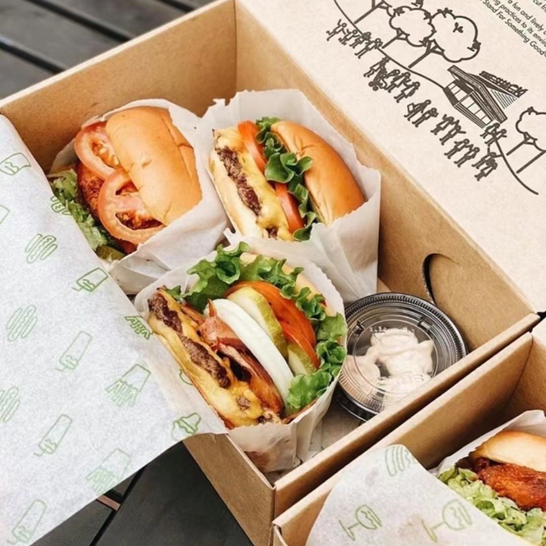 Customized Clam Clamshell Disposable Food Packaging Kraft Paper Foodgrade Fast Food Burger Fry Chicken Hotdog Box