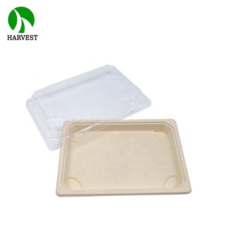 Japanese Sushi Pack Food Grade Paper Pulp Box For Food With Clear Lid