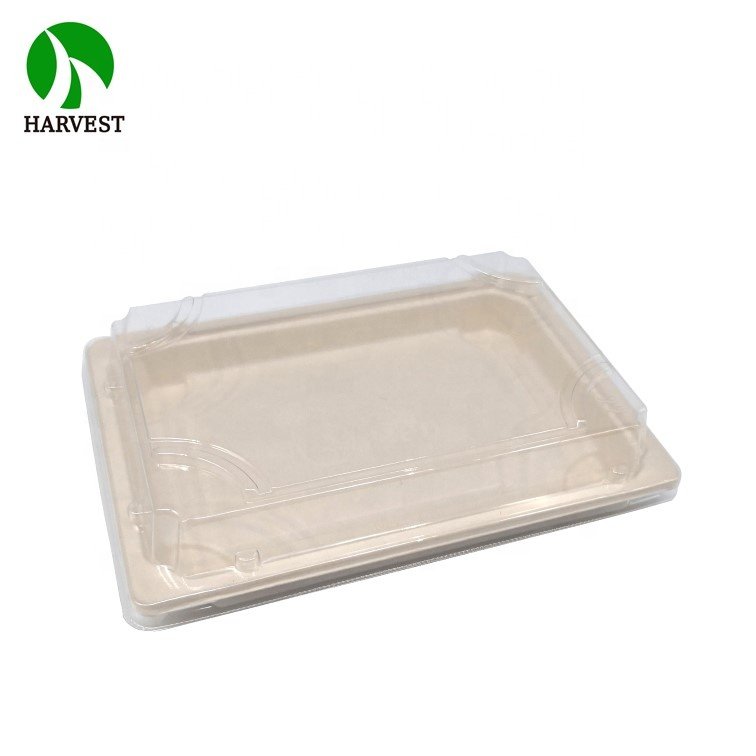 Japanese Sushi Pack Food Grade Paper Pulp Box For Food With Clear Lid