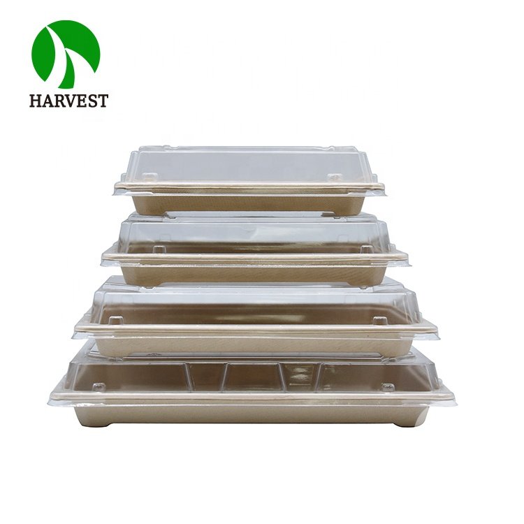 Japanese Sushi Pack Food Grade Paper Pulp Box For Food With Clear Lid