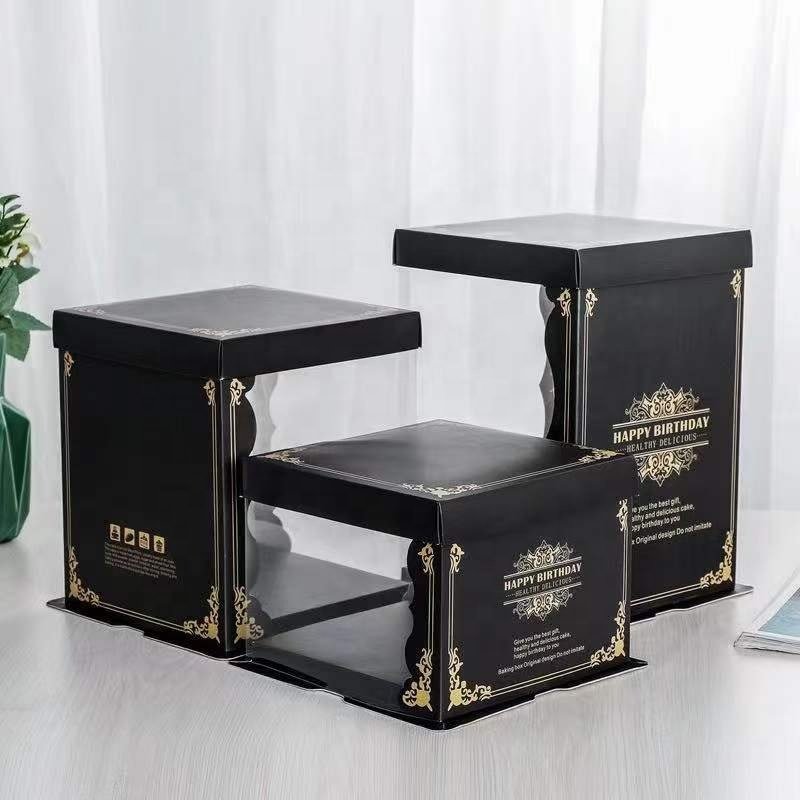Wedding party 10 inch 12inch paper boxes tall clear cake boxes 12x12x6 with logo