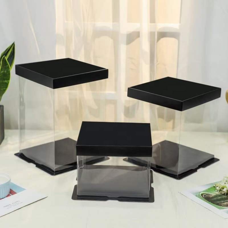 Wedding party 10 inch 12inch paper boxes tall clear cake boxes 12x12x6 with logo