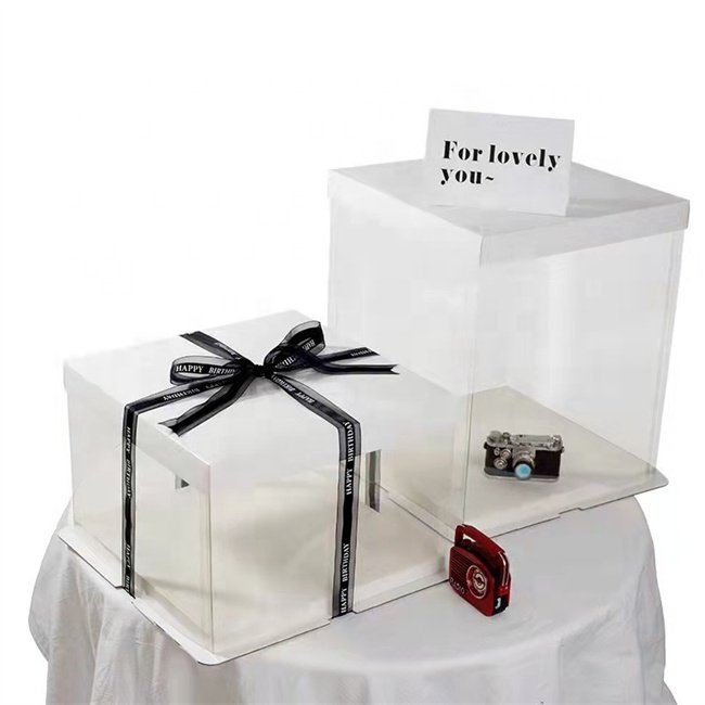 Wedding party 10 inch 12inch paper boxes tall clear cake boxes 12x12x6 with logo