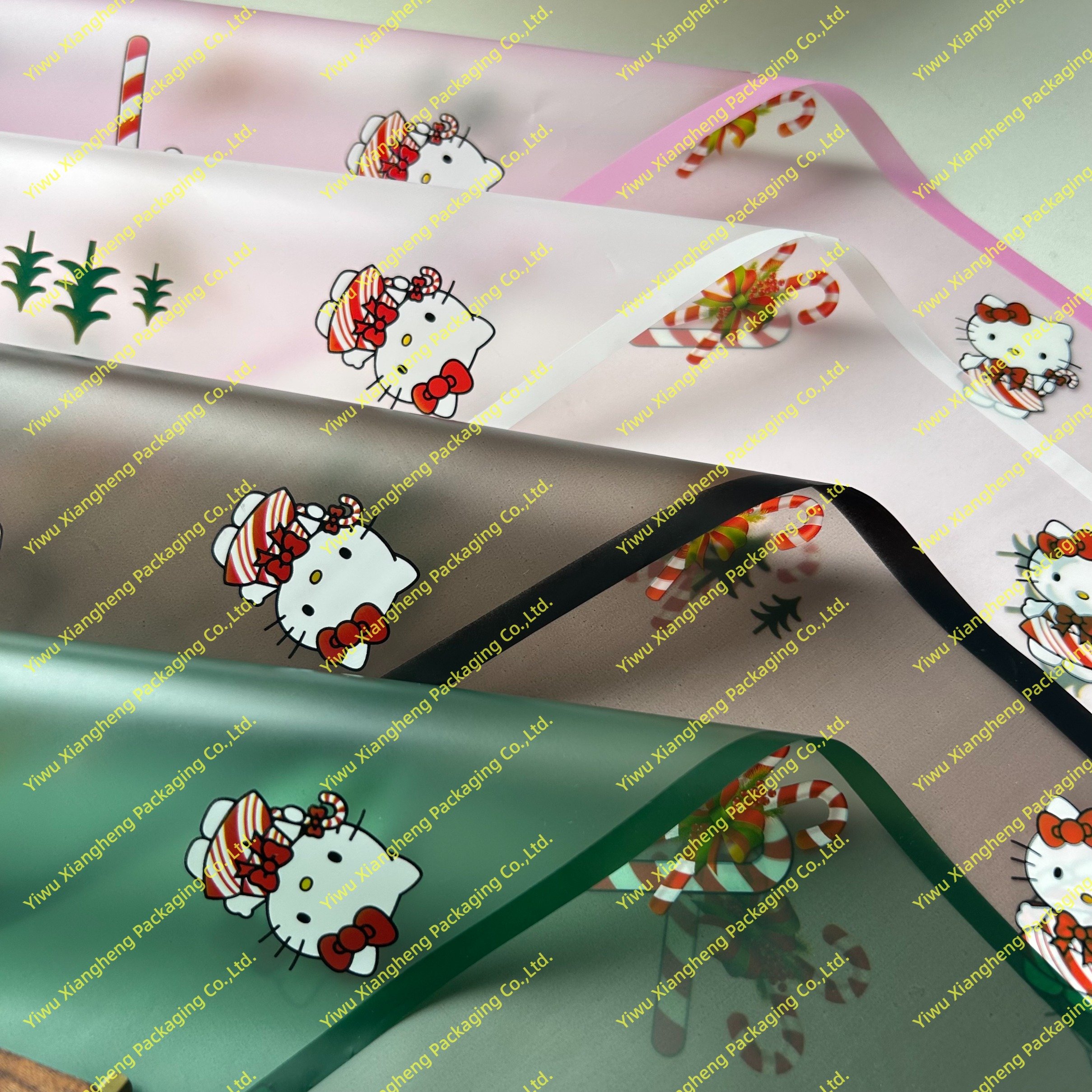 Christmas New Cartoon Kitten Pattern Cute Waterproof Edge Wrapping Paper Flower Shop Gift Plastic Paper