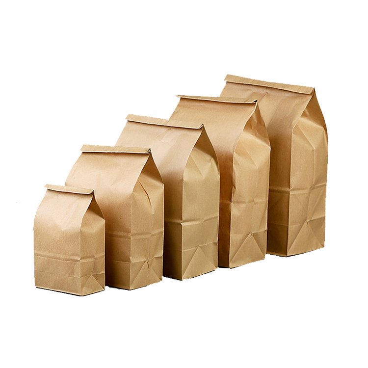 Restaurant Takeaway Disposable French Frries Food Packing Custom Biodegradable Brown Kraft Loaf Bread Paper Bags Without Handle